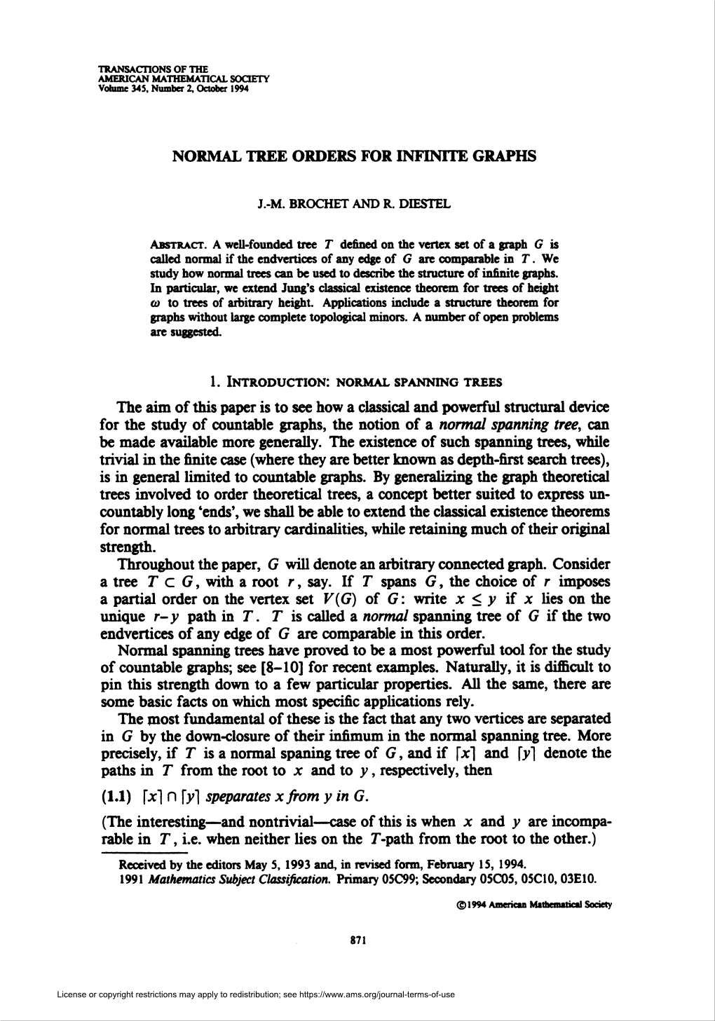 Normal Tree Orders for Infinite Graphs