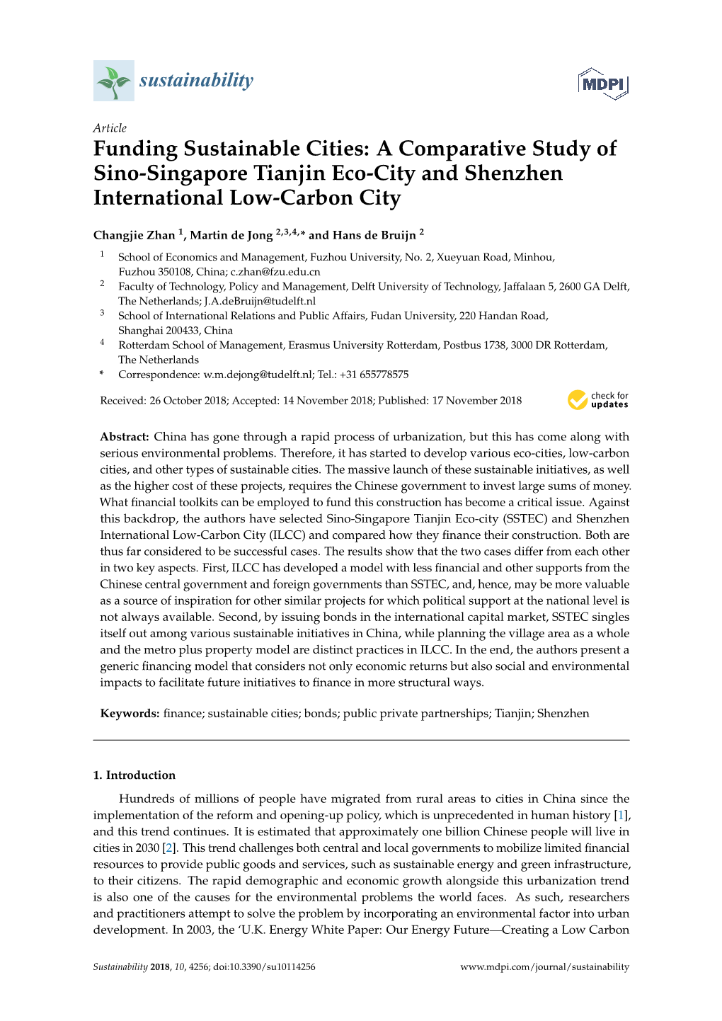 Funding Sustainable Cities: a Comparative Study of Sino-Singapore Tianjin Eco-City and Shenzhen International Low-Carbon City