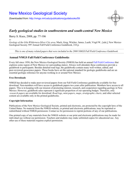 Early Geological Studies in Southwestern and South-Central New Mexico Barry S
