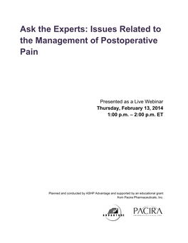 Issues Related to the Management of Postoperative Pain