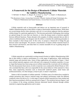 A Framework for the Design of Biomimetic Cellular Materials for Additive Manufacturing T