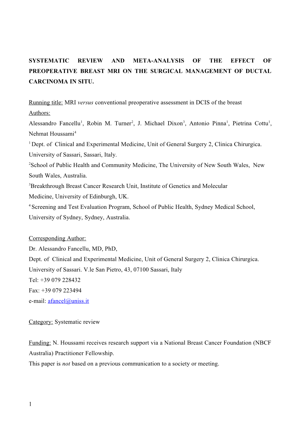 Running Title: MRI Versus Conventional Preoperative Assessment in DCIS of the Breast