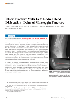 Ulnar Fracture with Late Radial Head Dislocation: Delayed Monteggia Fracture
