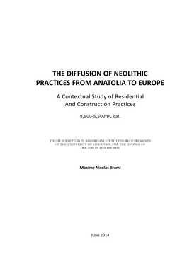 The Diffusion of Neolithic Practices from Anatolia to Europe