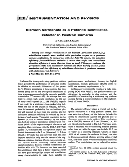 Bismuth Germanate As a Potential Scintillation Detector in Positron Cameras