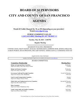 Board of Supervisors City and County of San Francisco Agenda