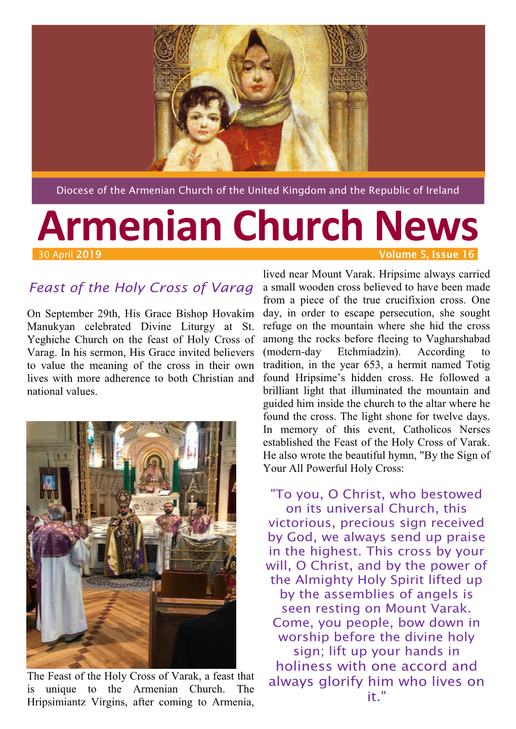 Armenian Church News 30 April 2019 Volume 5, Issue 16