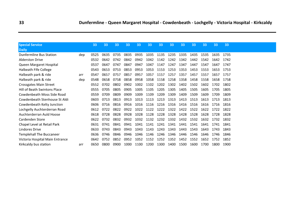 33 Dunfermline - Queen Margaret Hospital - Cowdenbeath - Lochgelly - Victoria Hospital - Kirkcaldy