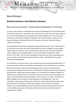 Berndt Strobach Dreimal Lehmann Nach Berend Lehmann