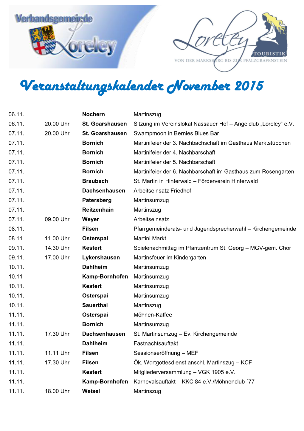 Veranstaltungskalender November 2015