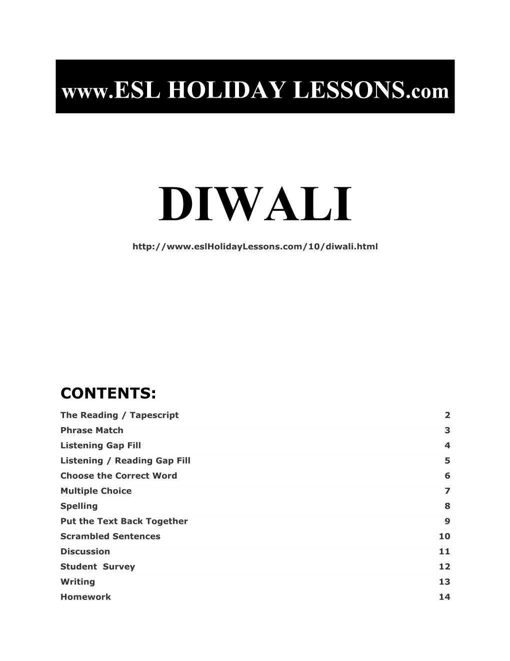 Holiday Lessons - Diwali