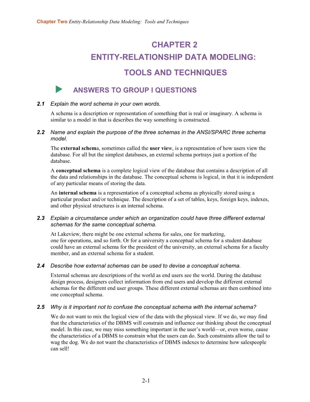 Chapter Two Entity-Relationship Data Modeling: Tools and Techniques