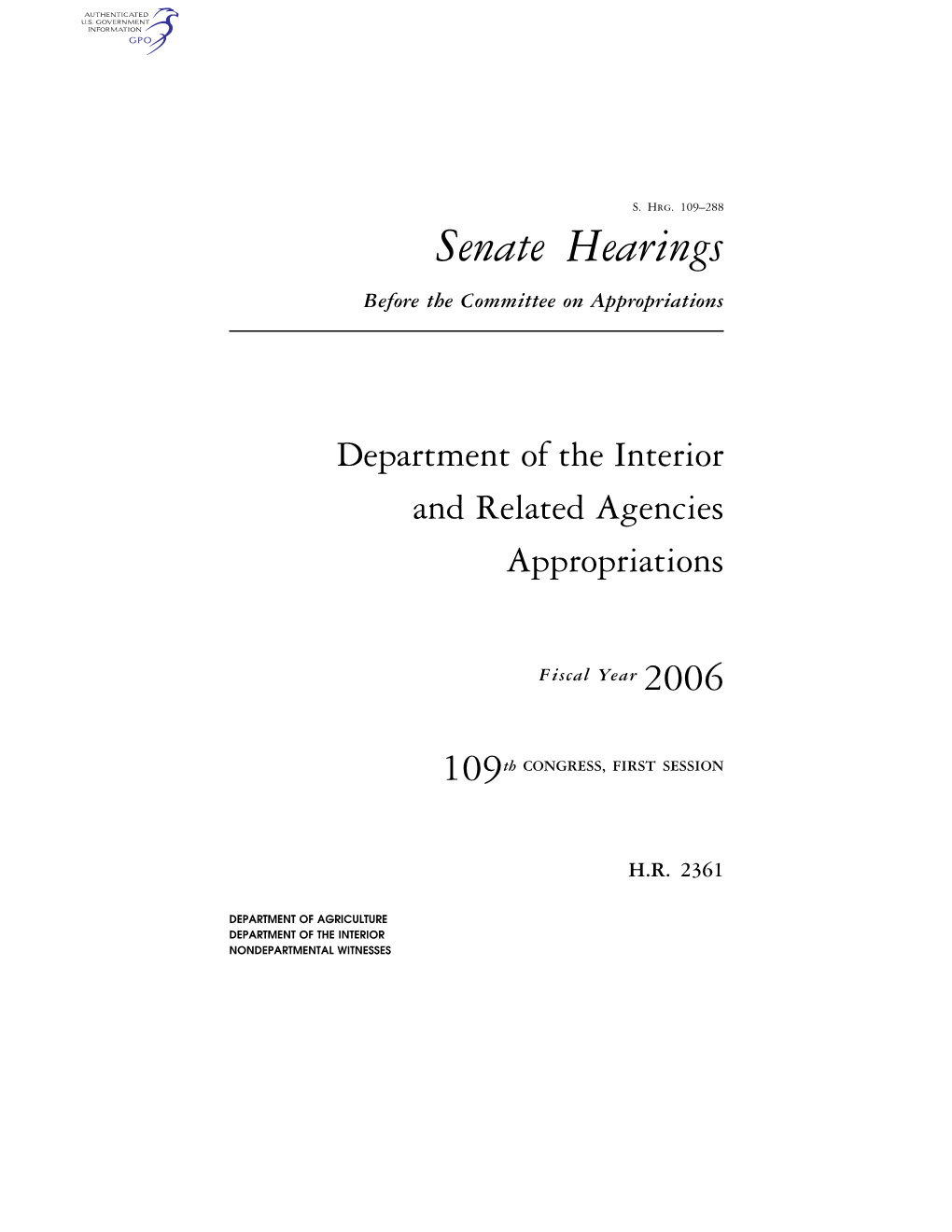 109–288 Senate Hearings Before the Committee on Appropriations