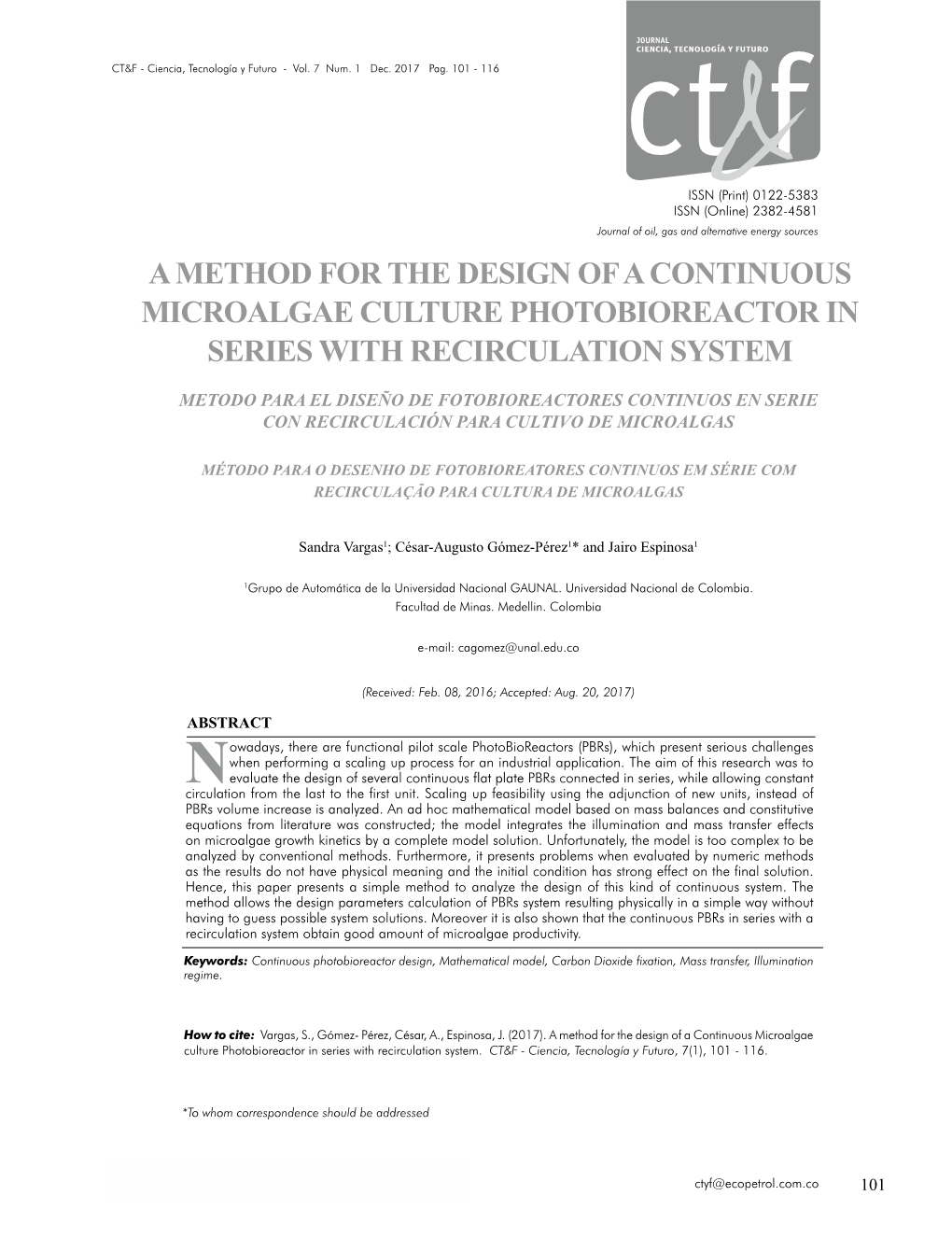 A Method for the Design of a Continuous Microalgae Culture Photobioreactor in Series with Recirculation System