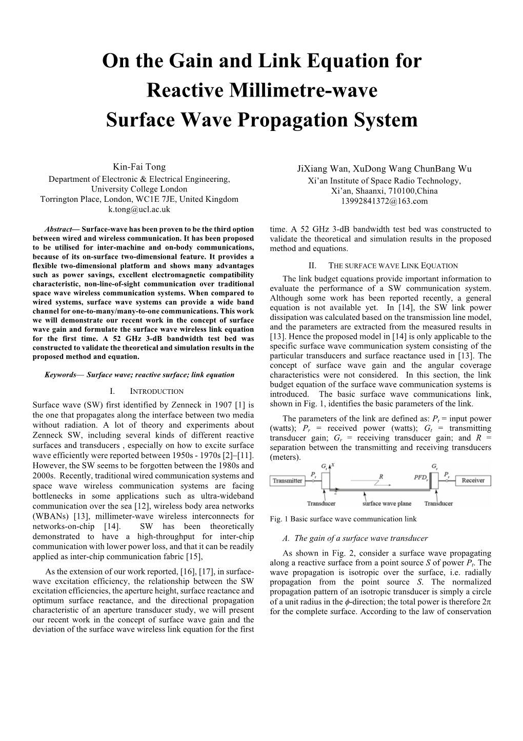 On the Gain and Link Equation for Reactive Millimetre-Wave Surface Wave Propagation System