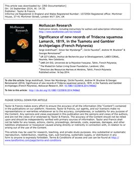 Significance of New Records of Tridacna Squamosa Lamarck, 1819