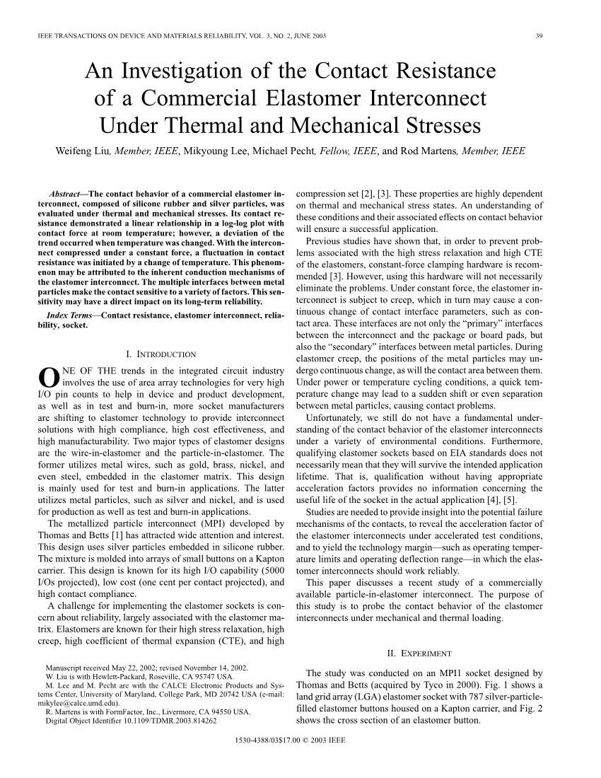 An Investigation of the Contact Resistance of a Commercial Elastomer Interconnect Under Thermal and Mechanical Stresses