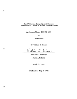 The Civil War Letters of William Thomas Roszell an Honors Thesis