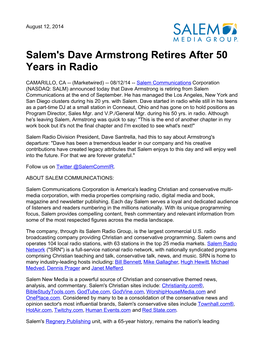 Salem's Dave Armstrong Retires After 50 Years in Radio