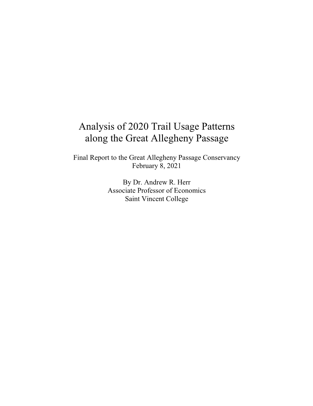 Analysis of 2020 Trail Usage Patterns Along the Great Allegheny Passage