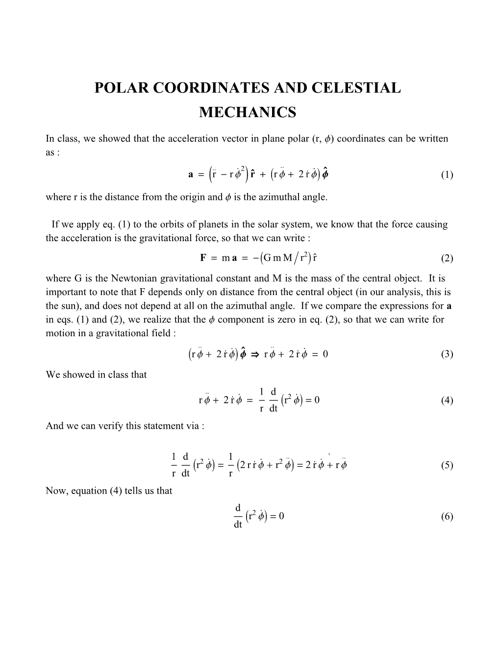 Polar Coordinates and Celestial Mechanics