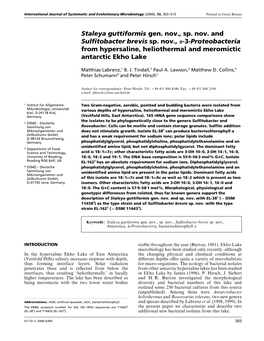Staleya Guttiformis Gen. Nov., Sp. Nov. and Sulfitobacter Brevis Sp. Nov., Α-3-Proteobacteria from Hypersaline, Heliothermal and Meromictic Antarctic Ekho Lake