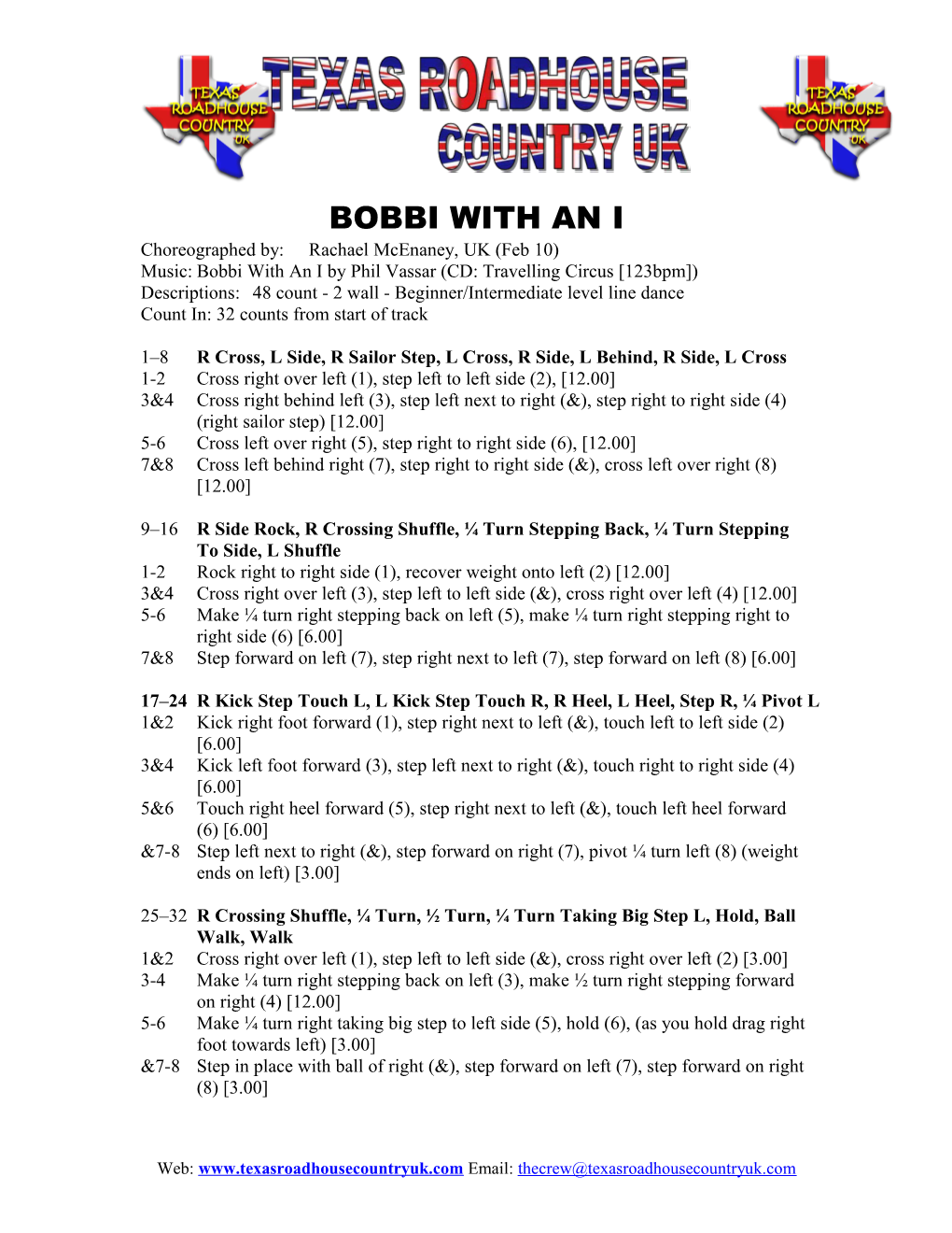 Music: Bobbi with an I by Phil Vassar (CD: Travelling Circus 123Bpm )