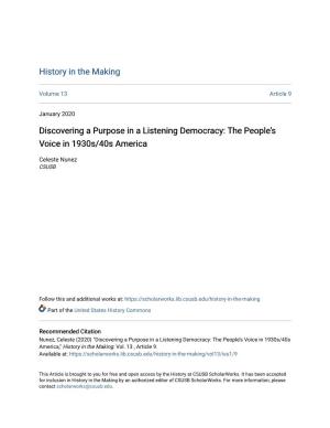 Discovering a Purpose in a Listening Democracy: the People's Voice in 1930S/40S America
