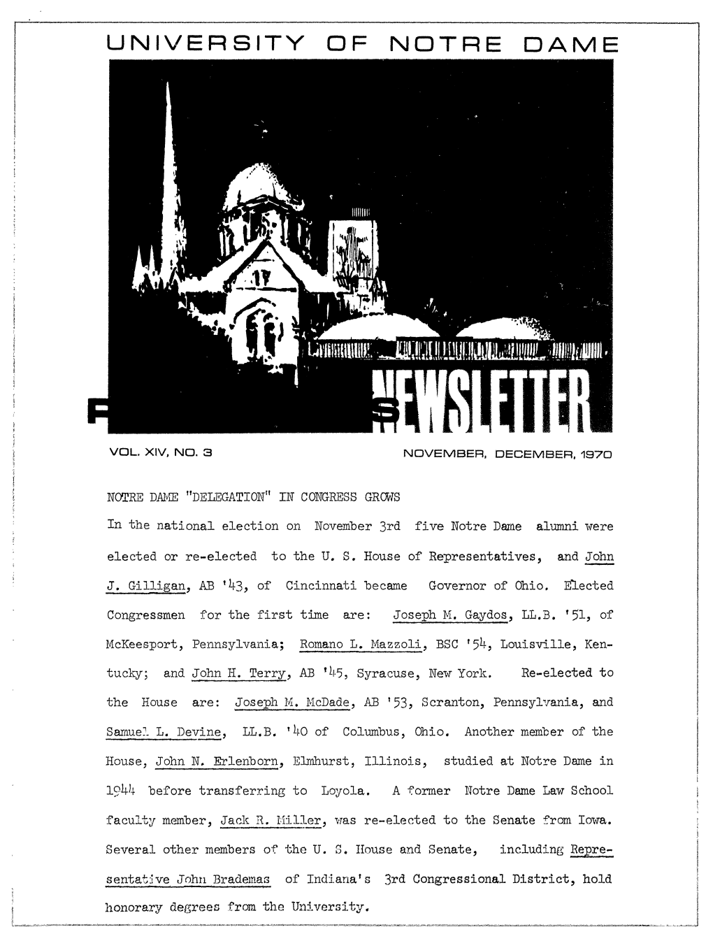 Notre Dame President's Newsletter, Volume 14, Number 3: 1970/11-12