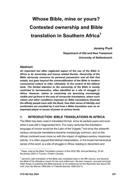 Contested Ownership and Bible Translation in Southern Africa1