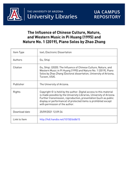 The Influence of Chinese Culture, Nature, and Western Music in Pi Huang (1995) and Nature No