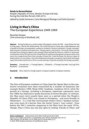 Living in Mao's China the European Experience 1949-1969