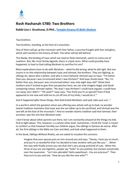 Rosh Hashanah 5780: Two Brothers Rabbi Lisa J