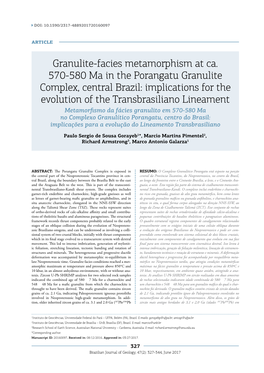 Granulite-Facies Metamorphism at Ca. 570-580 Ma in the Porangatu