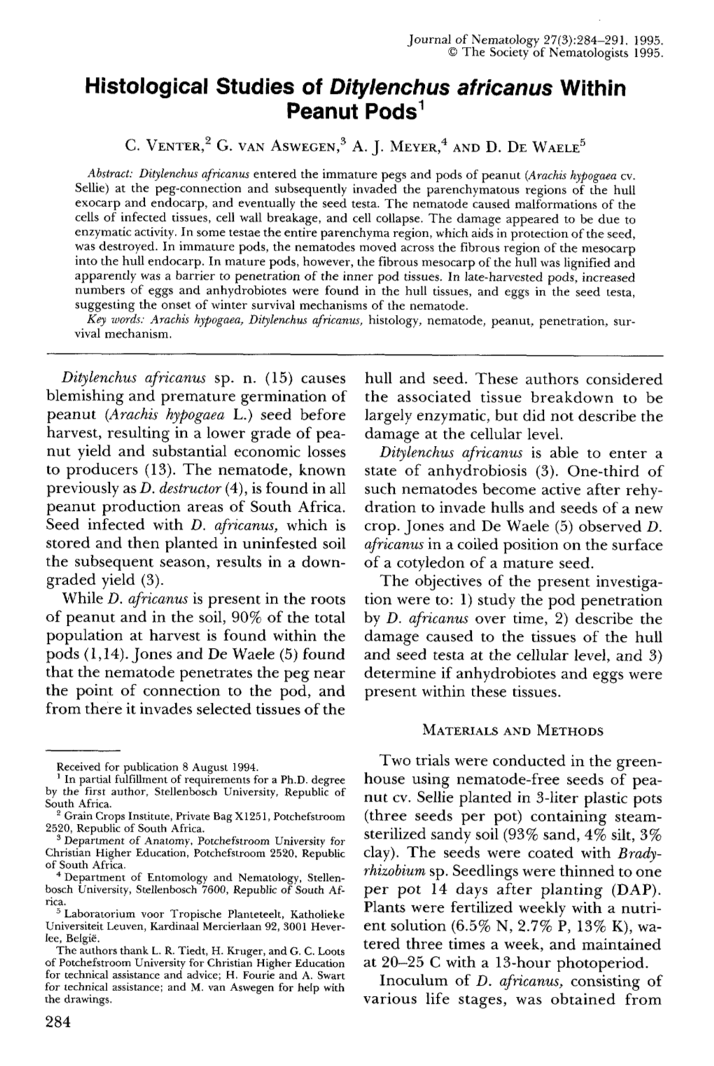 Histological Studies of Ditylenchus Africanus Within Peanut Pods 1