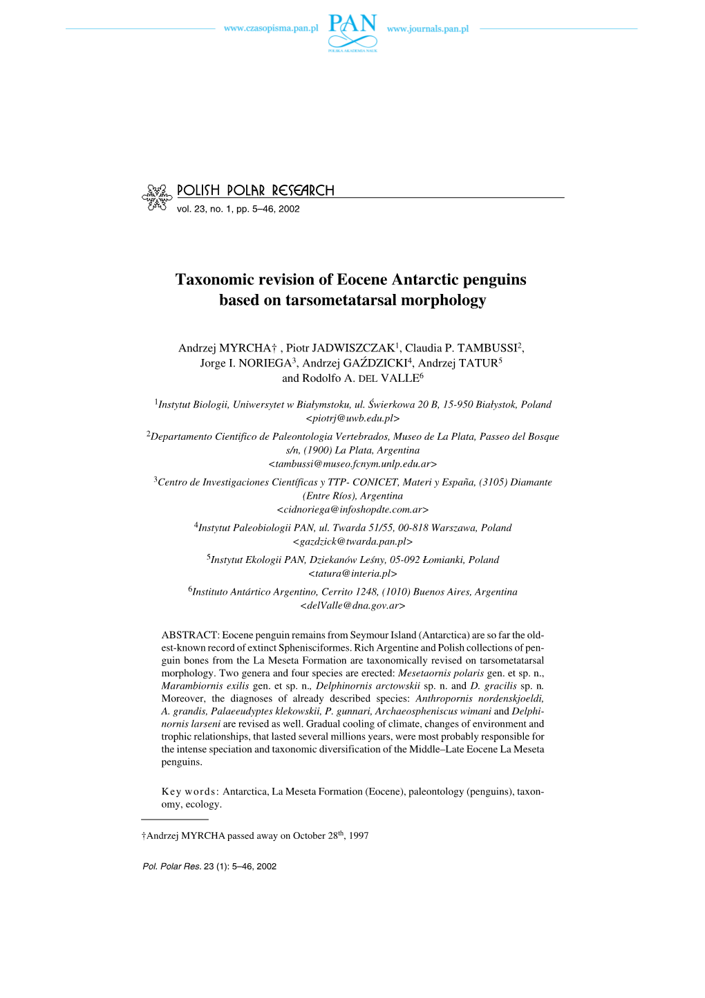 Taxonomic Revision of Eocene Antarctic Penguins Based on Tarsometatarsal Morphology