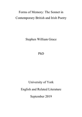 The Sonnet in Contemporary British and Irish Poetry Stephen William
