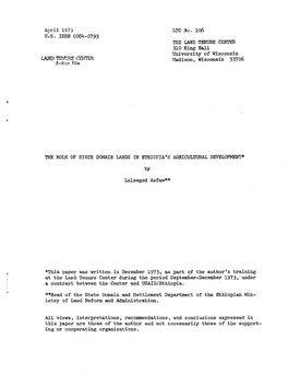 U.S. ISSN 0084-0793 the LAND TENURE CENTER 310 King Hall University of Wisconsin Lanj=-)TPIURE CE.TE, Madison, Wisconsin 53706 Author File