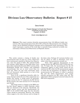 Divinus Lux Observatory Bulletin: Report # 27