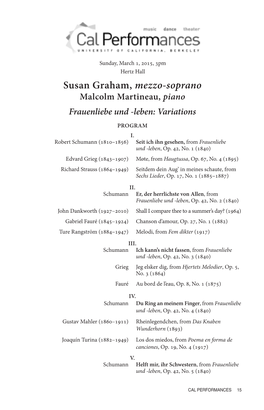 Susan Graham, Mezzo-Soprano Malcolm Martineau, Piano Frauenliebe Und -Leben: Variations