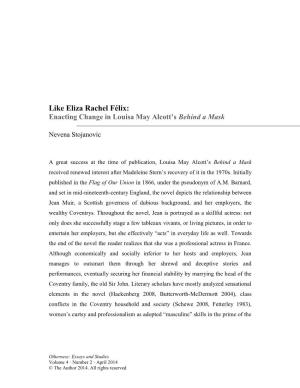 Like Eliza Rachel Félix: Enacting Change in Louisa May Alcott's