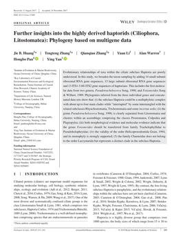 Further Insights Into the Highly Derived Haptorids (Ciliophora, Litostomatea): Phylogeny Based on Multigene Data