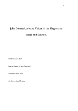 John Donne: Love and Voices in the Elegies and Songs and Sonnets