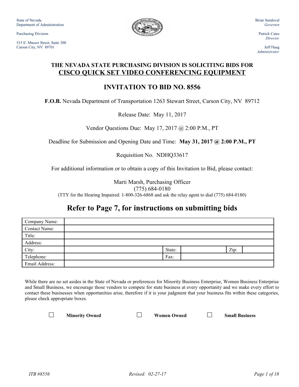 The Nevada State Purchasing Division Is Soliciting Bids For s1