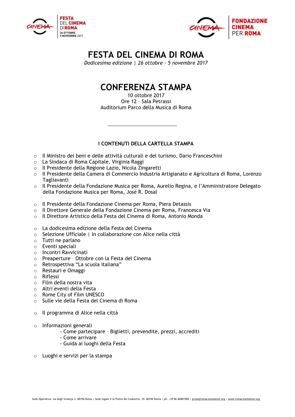 Festa Del Cinema Di Roma Conferenza Stampa