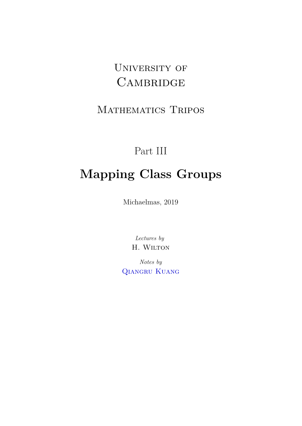 Mapping Class Groups