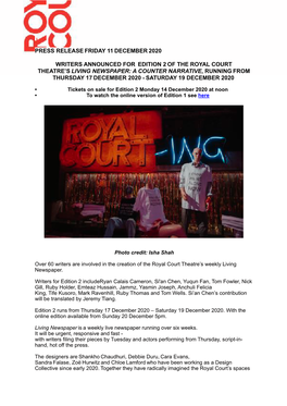 Royal Court Theatre Living Newspaper Edition 2 Writers