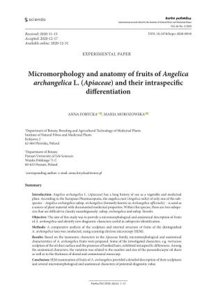 Micromorphology and Anatomy of Fruits of Angelica Archangelica L. (Apiaceae) and Their Intraspecific Differentiation