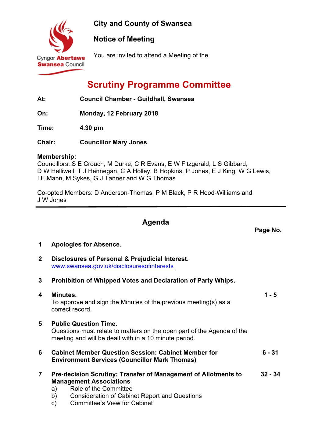 (Public Pack)Agenda Document for Scrutiny Programme Committee, 12