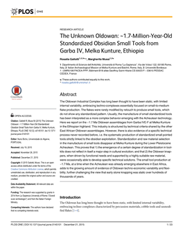 The Unknown Oldowan: ~1.7-Million-Year-Old Standardized Obsidian Small Tools from Garba IV, Melka Kunture, Ethiopia
